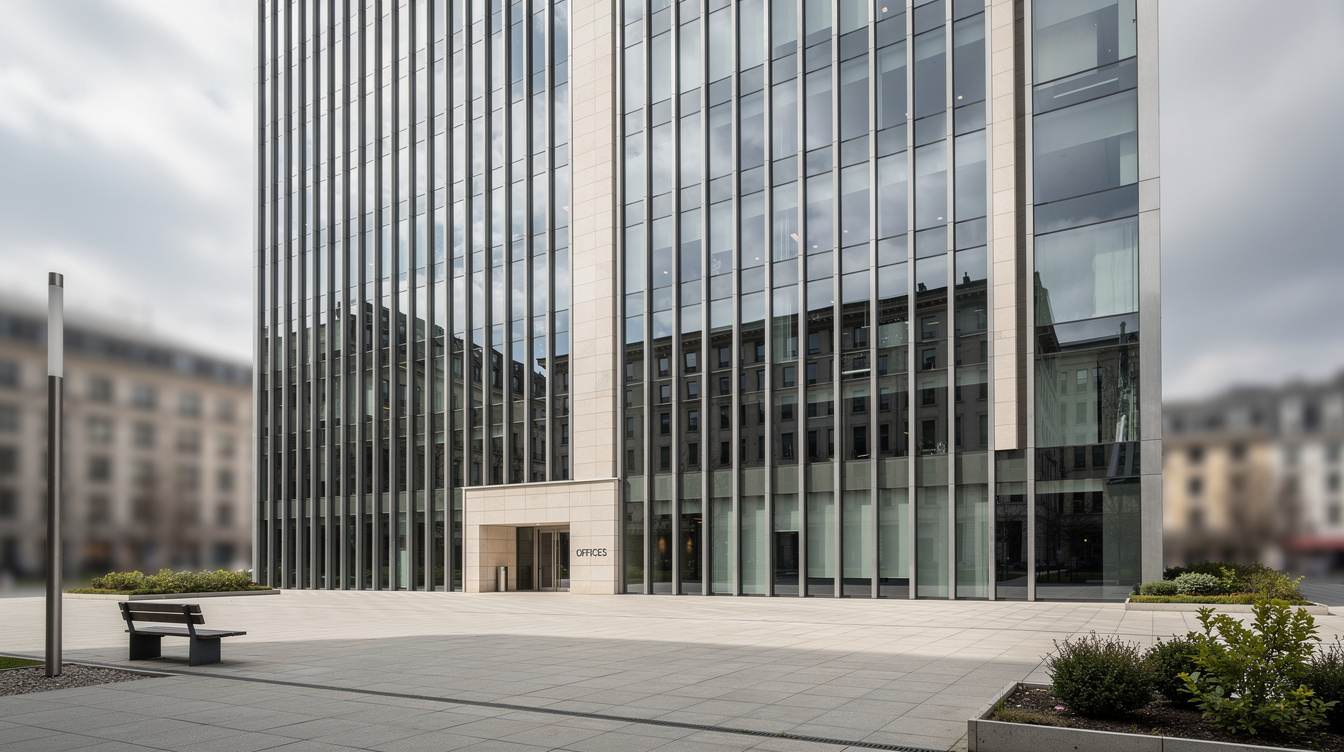 Contemporary office building exterior with glass facade